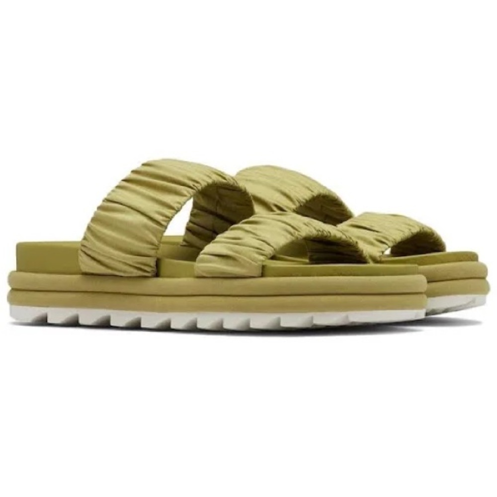 Sorel Women's Roaming Two Strap Slide Sandal Olive Green Ruched Size 7.5 Slip On
